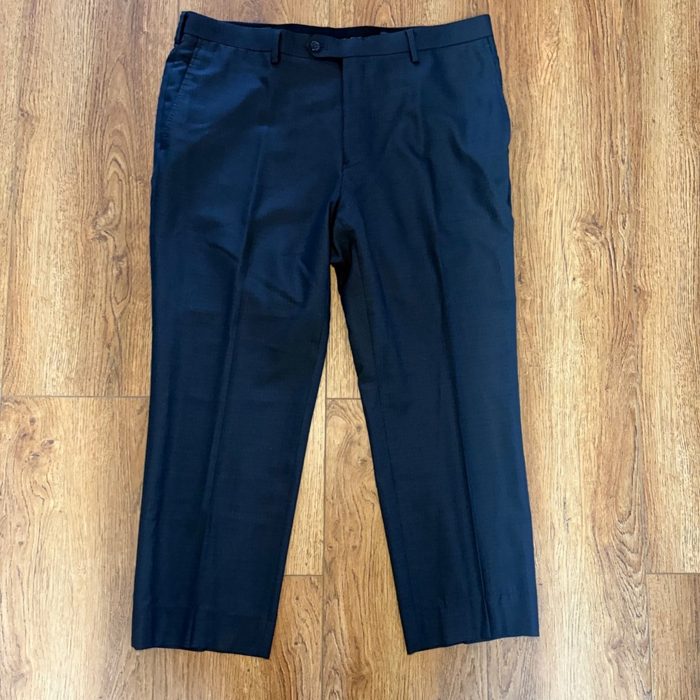 Zegna Italian Dress‎ Pants 100% Wool Trousers Size 56 US 40 Dark Gray Blue Check